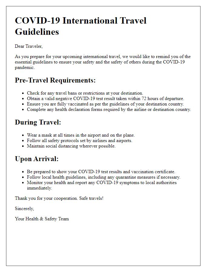 Letter template of COVID-19 guidelines for international travel