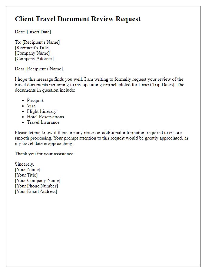 Letter template of Client Travel Document Review Request