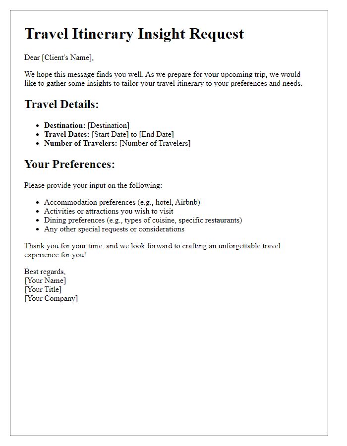 Letter template of Travel Itinerary Insight Request for Clients