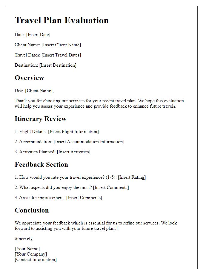 Letter template of Travel Plan Evaluation for Clients