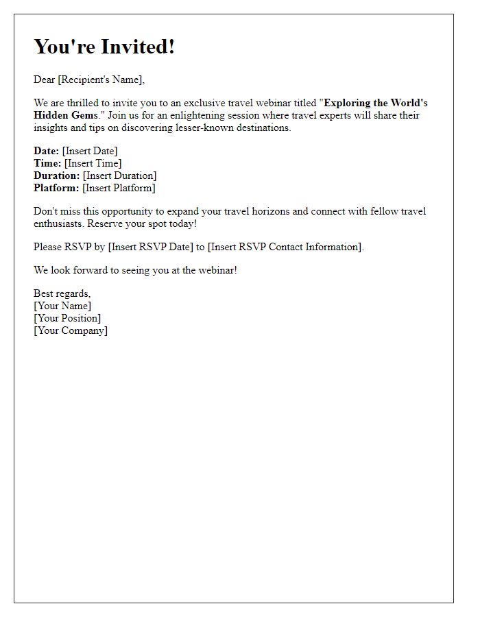 Letter template of an exclusive invitation to a travel webinar.