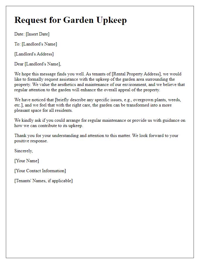 Letter template of request for garden upkeep by tenants