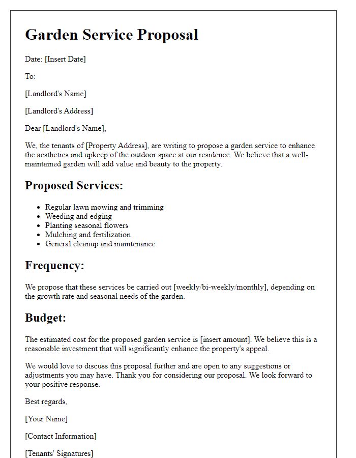 Letter template of tenants' garden service proposal