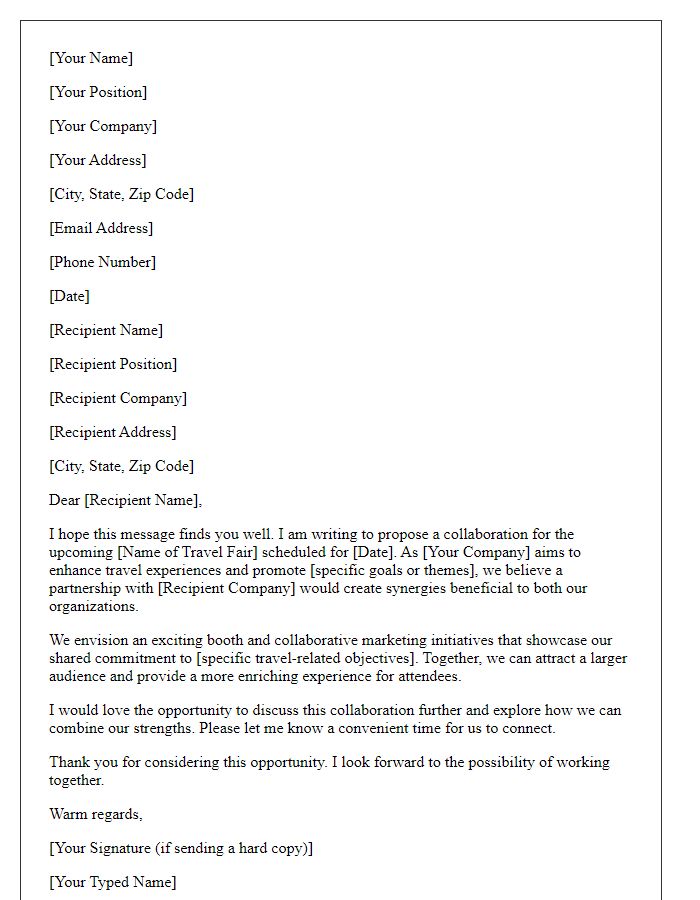 Letter template of appeal for travel fair collaboration