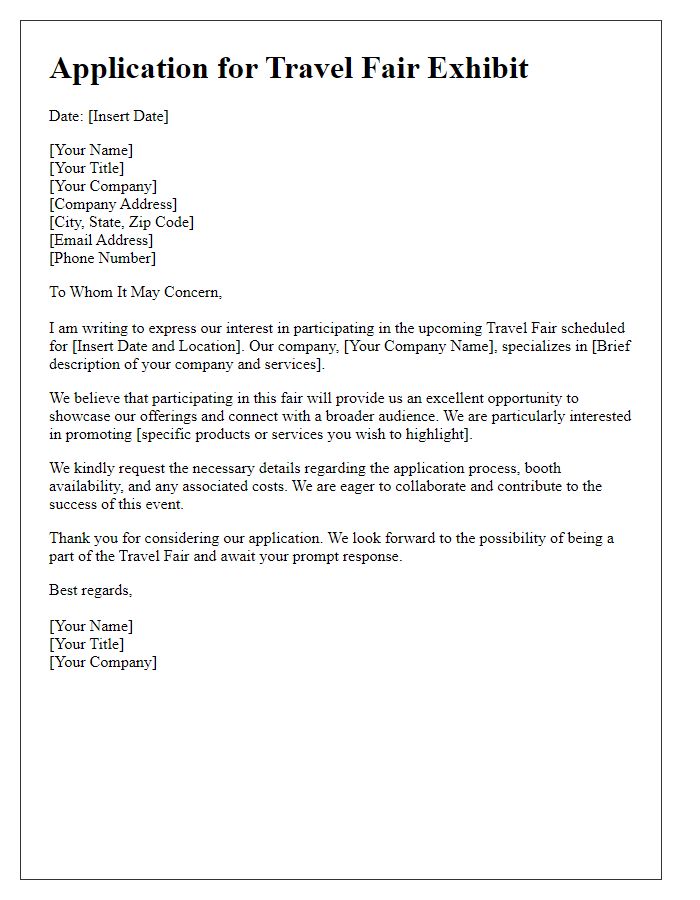 Letter template of application for travel fair exhibit