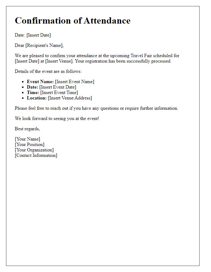 Letter template of confirmation for travel fair attendance