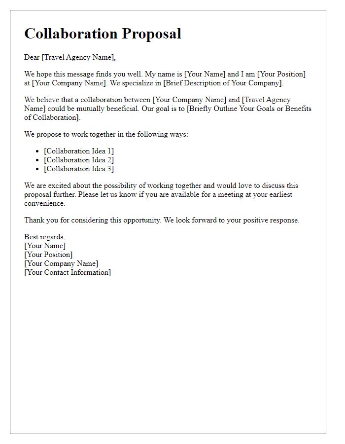 Letter template of collaboration proposal for travel agencies.