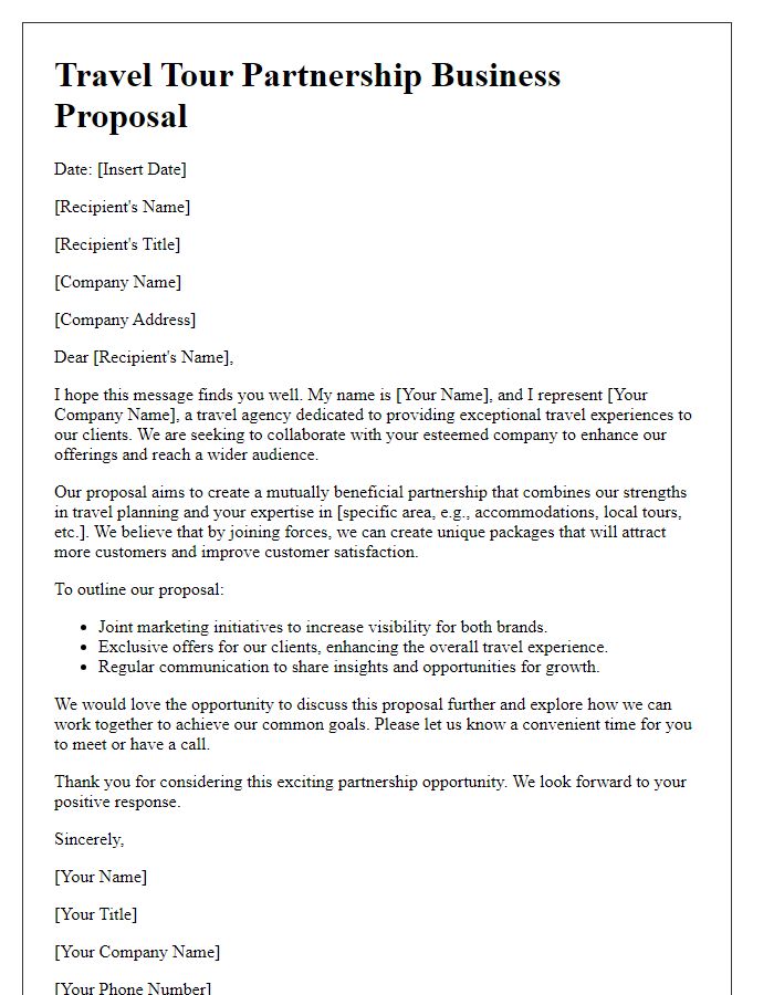 Letter template of travel tour partnership business proposal.