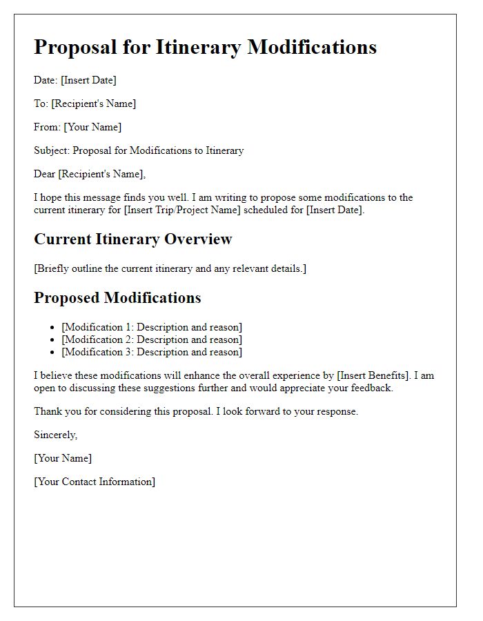 Letter template of proposal for itinerary modifications