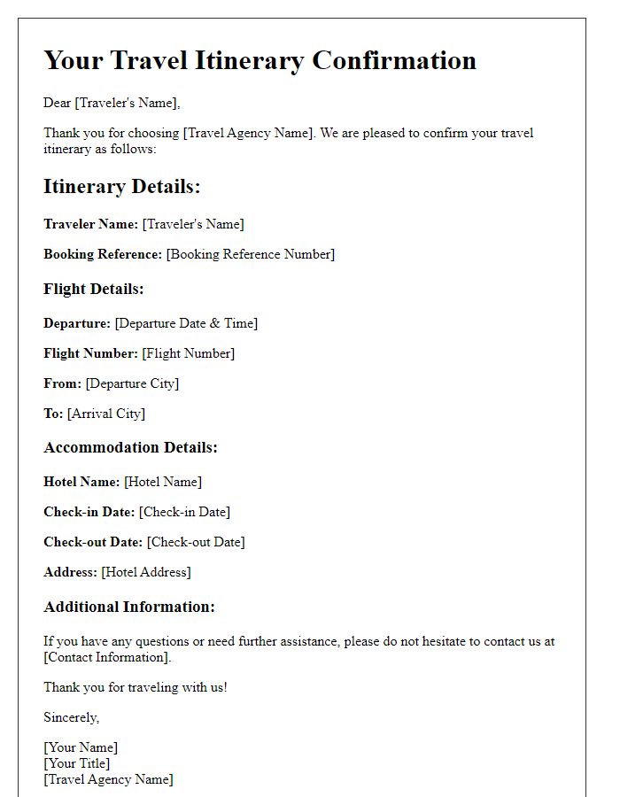 Letter template of travel itinerary confirmation