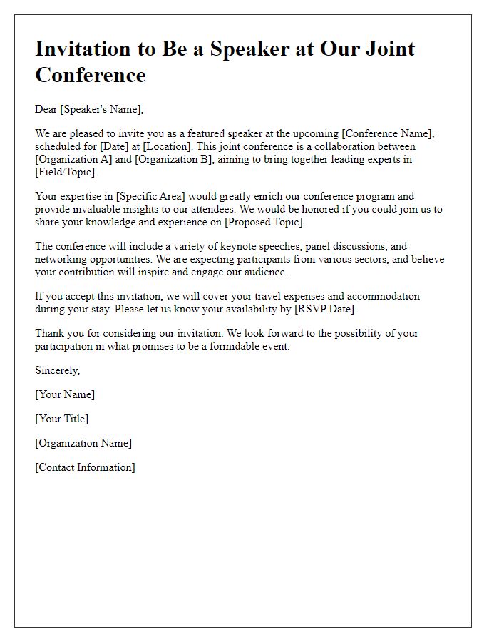 Letter template of collaborative speaker invitation for joint conference