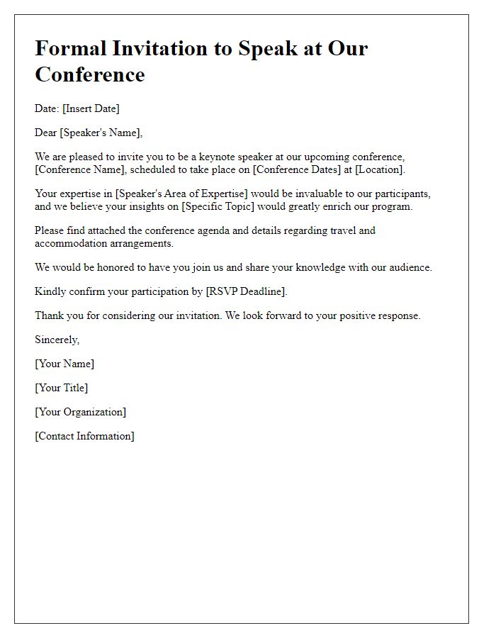 Letter template of formal invitation to conference speaker