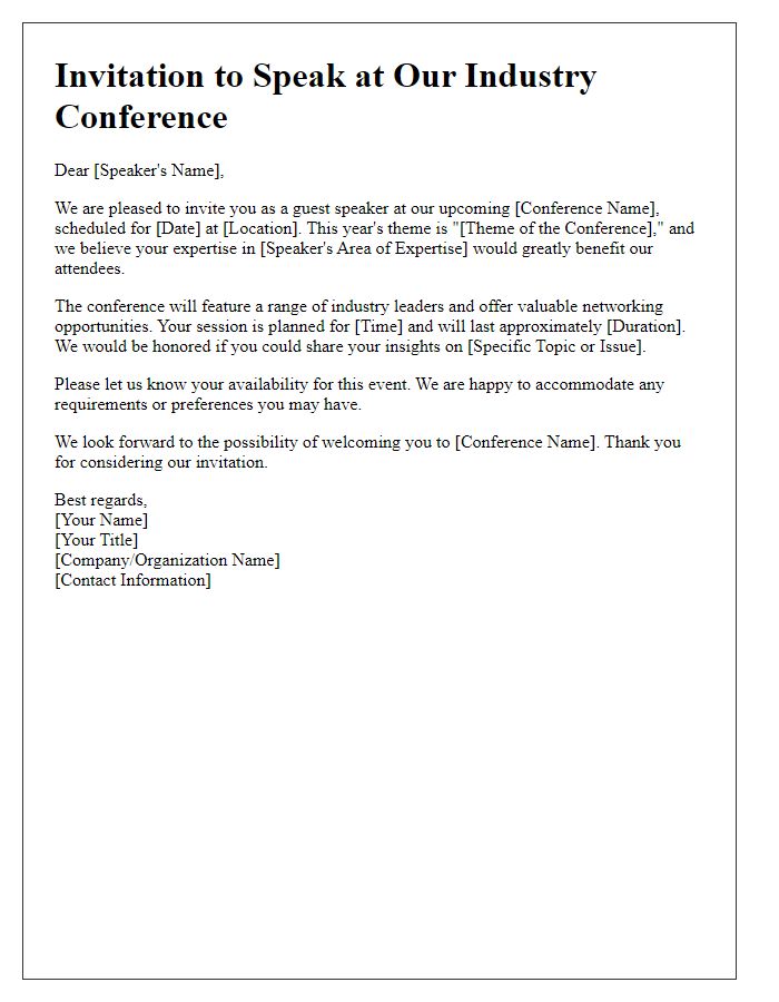 Letter template of guest speaker invitation for industry conference