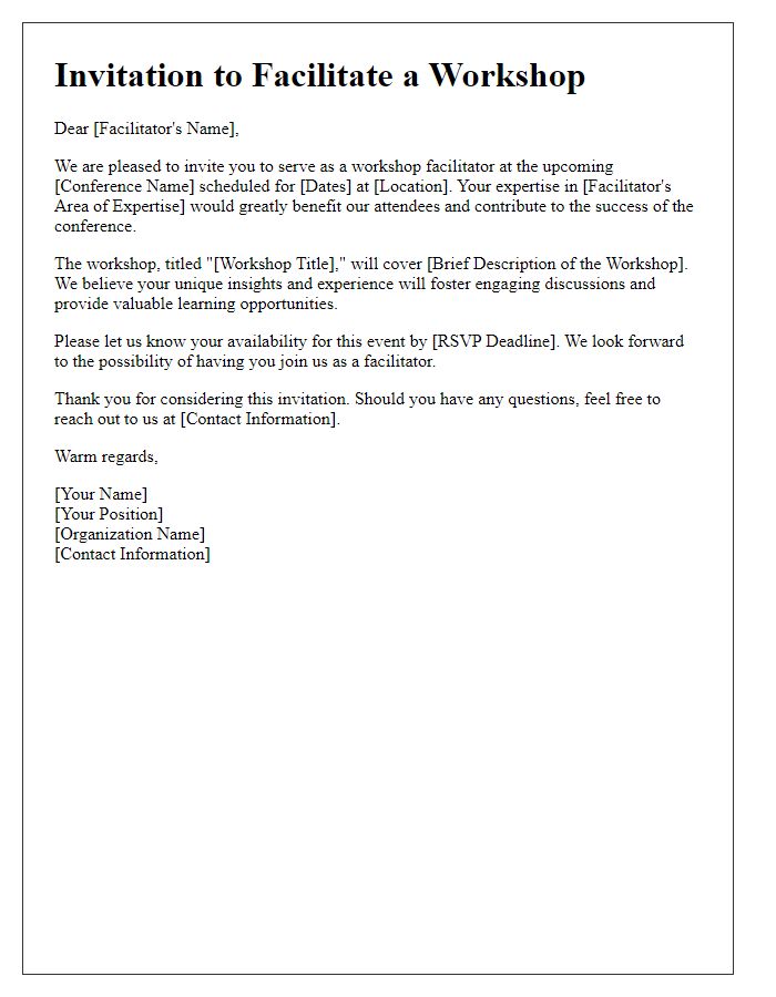 Letter template of invitation for workshop facilitator at a conference