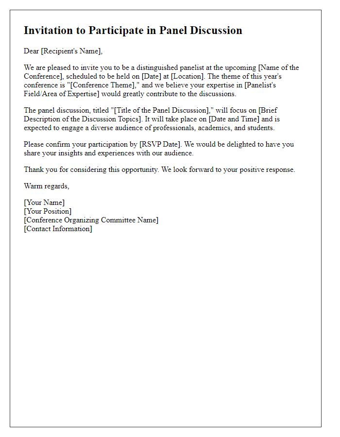 Letter template of panel discussion invitation for conference