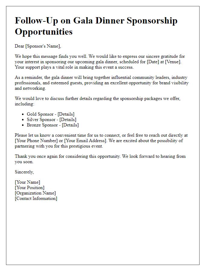 Letter template of gala dinner sponsorship follow-up for interested sponsors