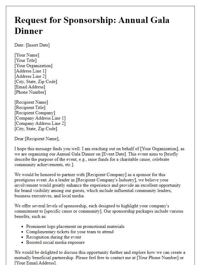 Letter template of gala dinner sponsorship request for corporate partners