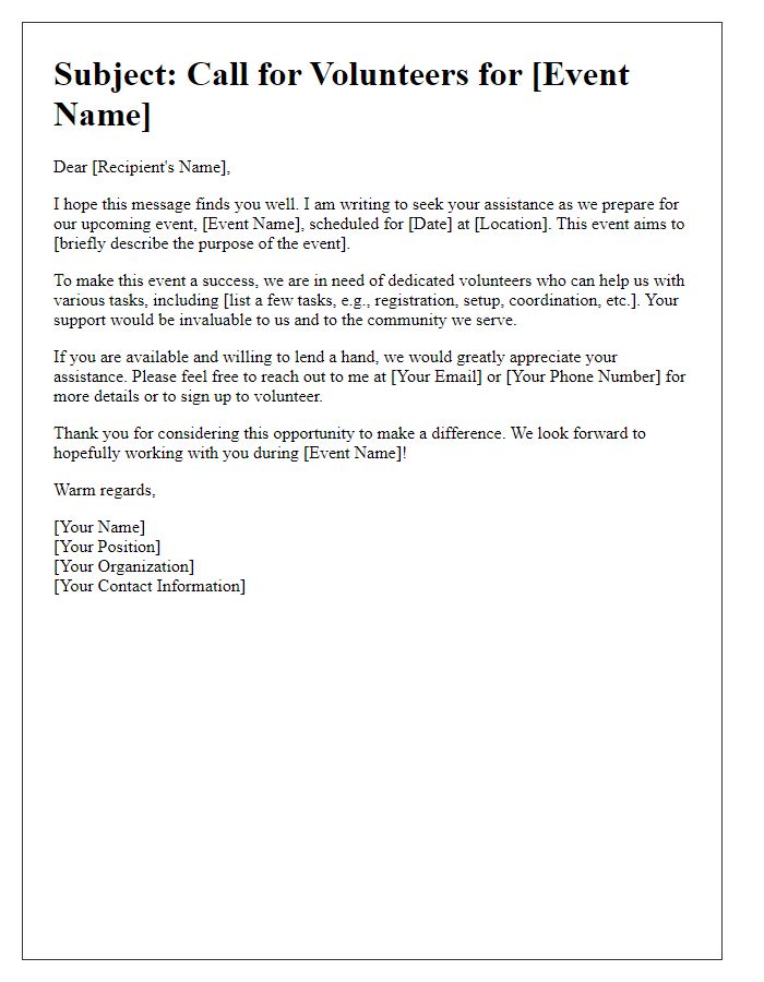 Letter template of Appeal for Event Volunteer Assistance