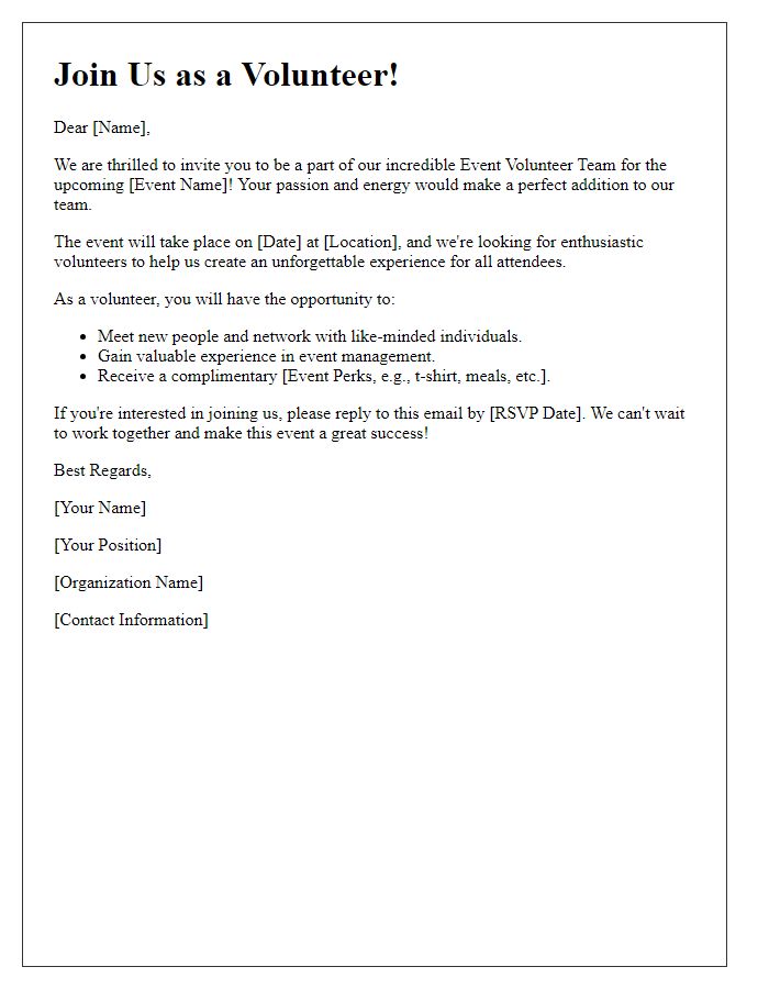 Letter template of Enthusiastic Invitation for Event Volunteer Team