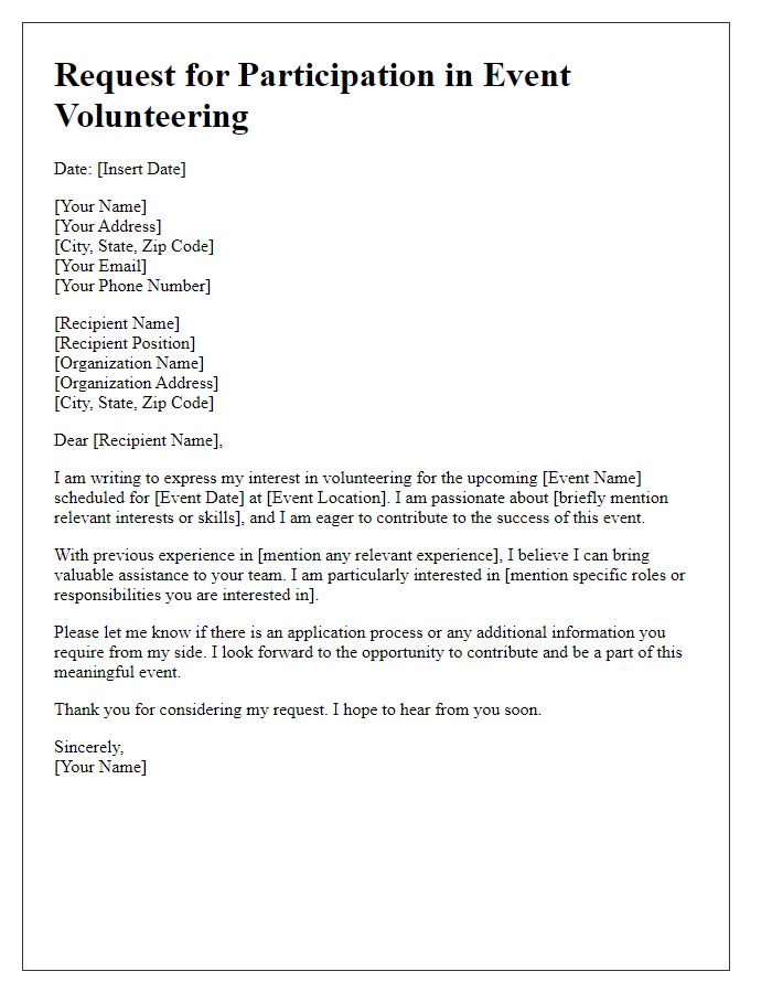 Letter template of Request for Participation in Event Volunteering