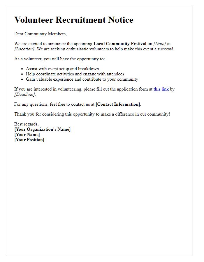 Letter template of Volunteer Recruitment Notice for Local Event