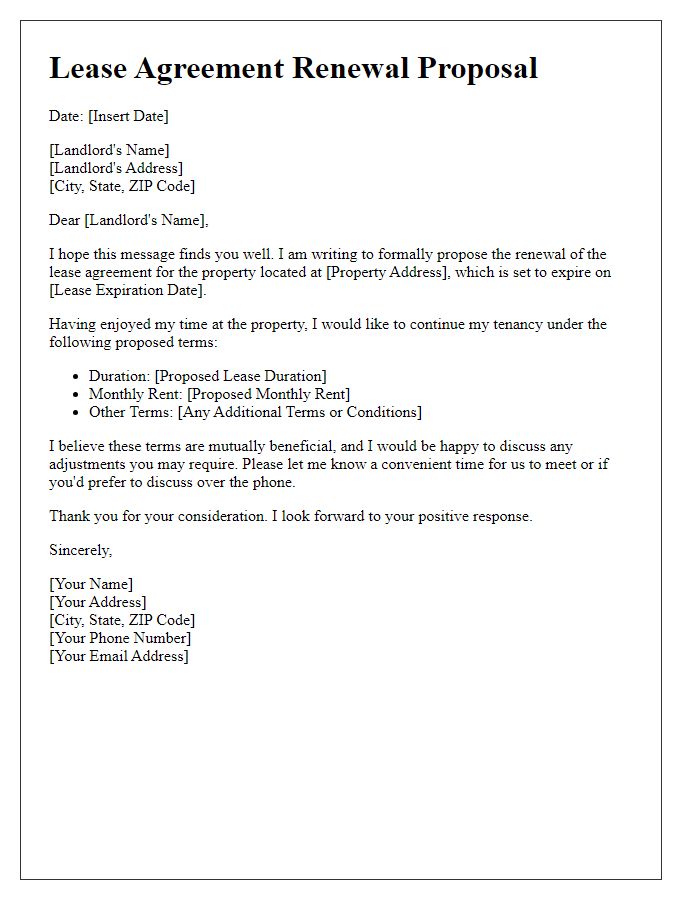 Letter template of renewal proposal for lease agreement