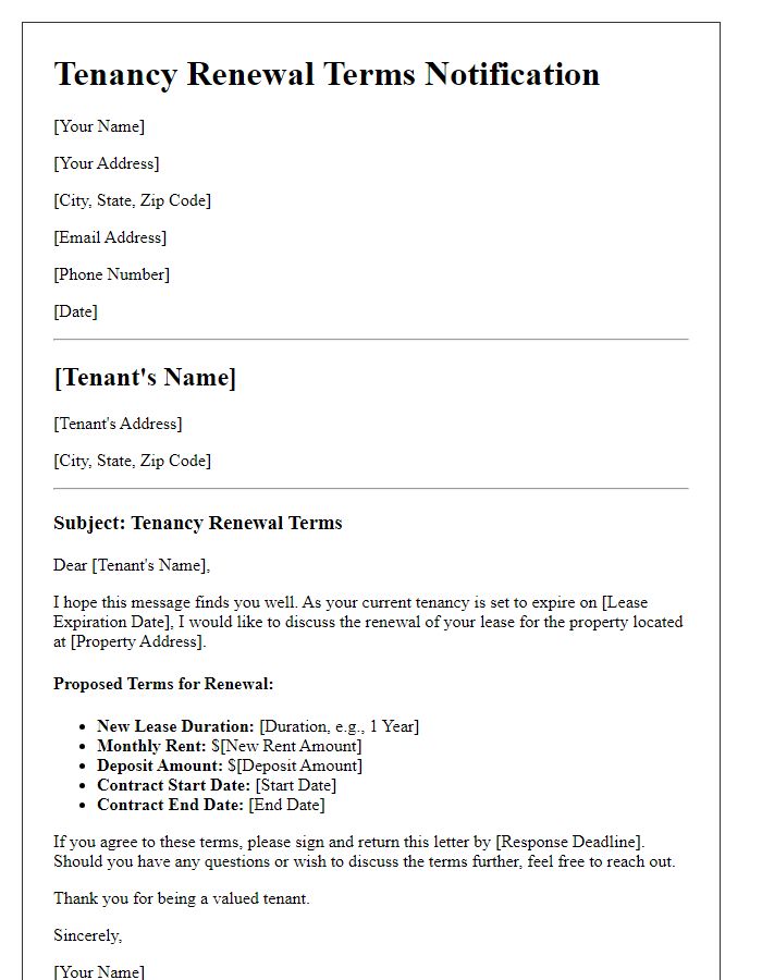 Letter template of tenancy renewal terms for landlords