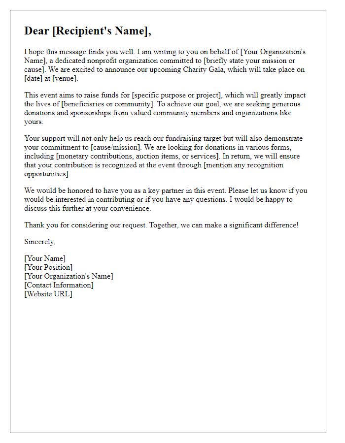 Letter template of fundraising request for charity gala.