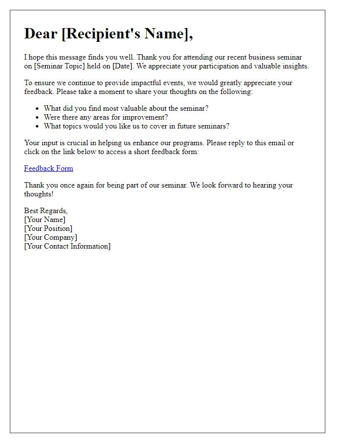 Letter template of follow-up for business seminar feedback