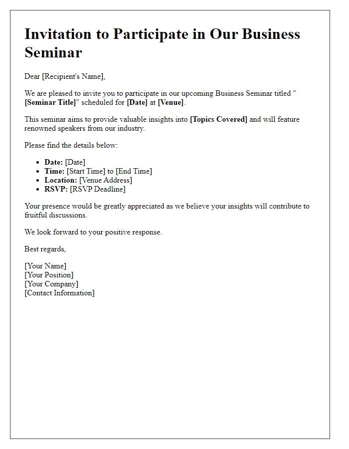 Letter template of invitation for business seminar participation