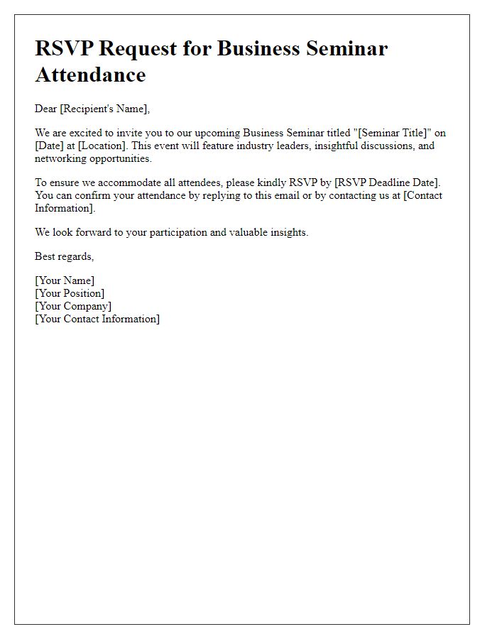 Letter template of RSVP request for business seminar attendance