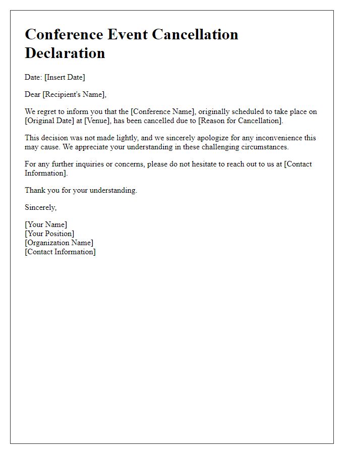 Letter template of conference event cancellation declaration