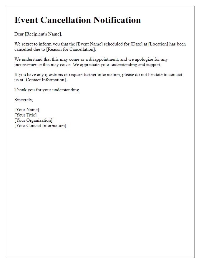 Letter template of formal event cancellation notification