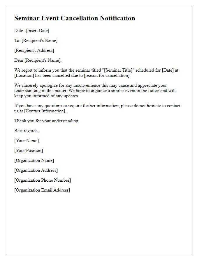 Letter template of seminar event cancellation letter