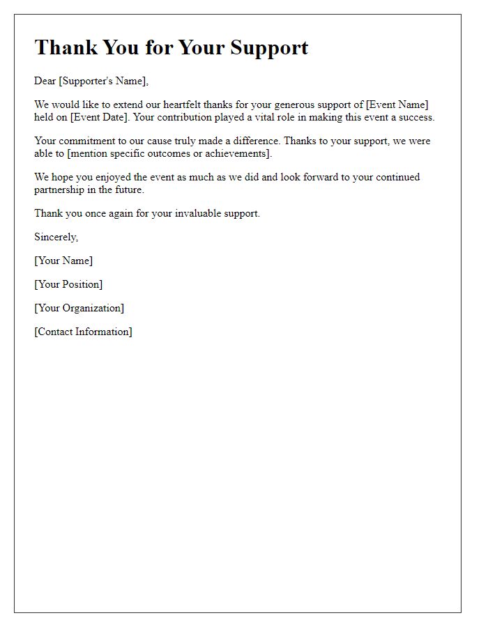 Letter template of thanks for being an event supporter