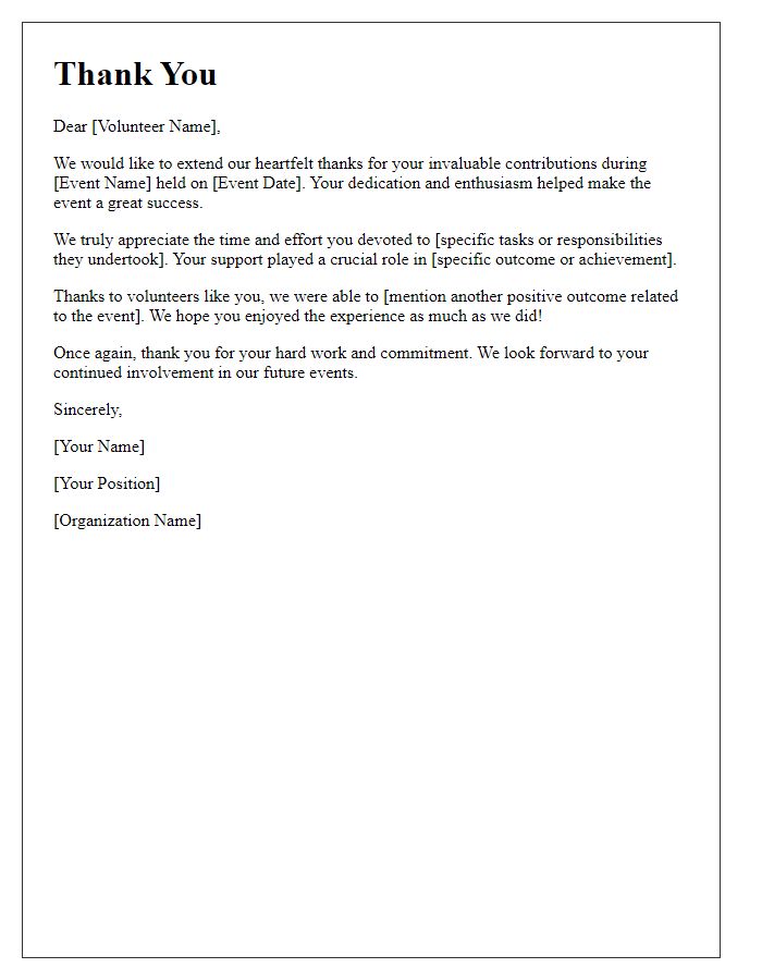 Letter template of thanks for volunteer efforts during the event