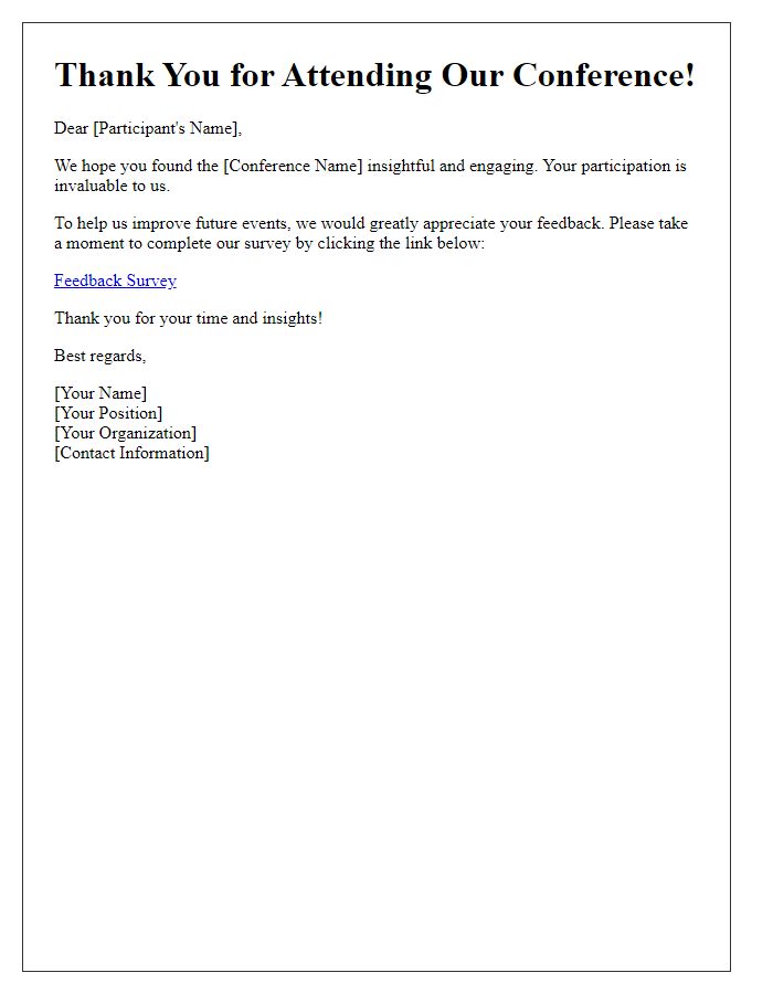 Letter template of participant feedback request after the conference.