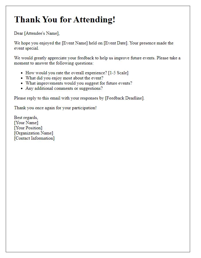 Letter template of post-event feedback inquiry for attendees.