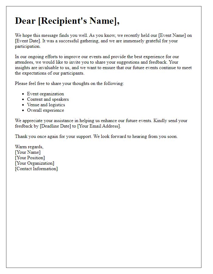 Letter template of request for suggestions regarding our latest event.