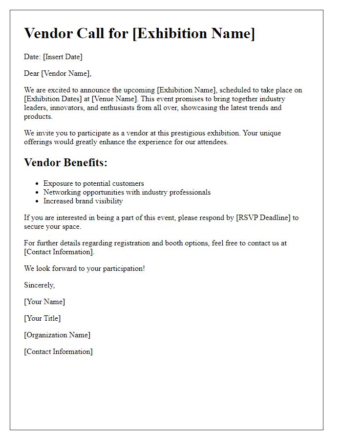 Letter template of exhibition vendor call