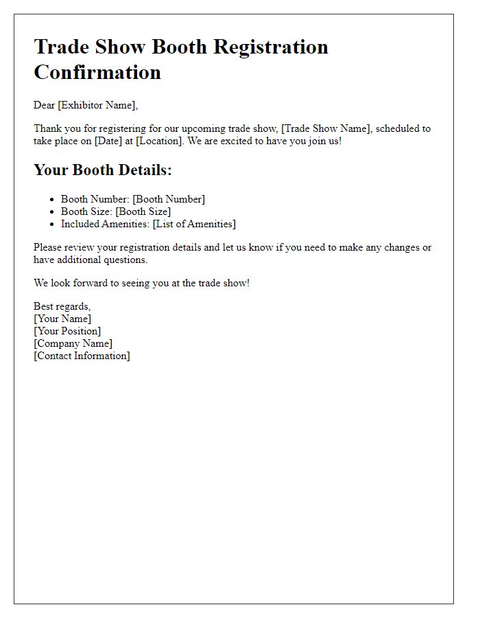 Letter template of trade show booth registration