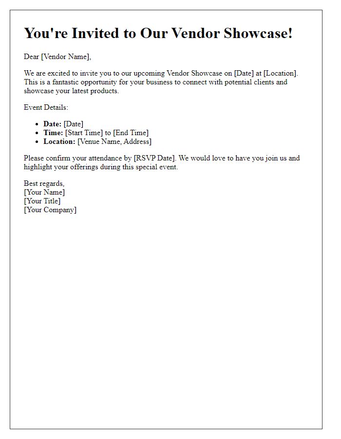 Letter template of vendor showcase invitation