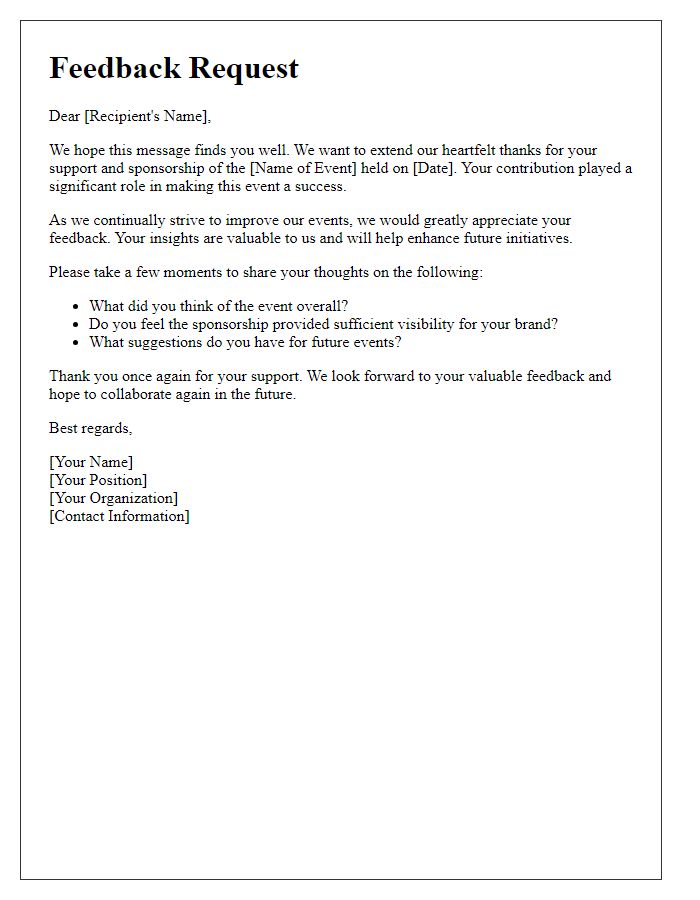 Letter template of feedback request after educational event sponsorship