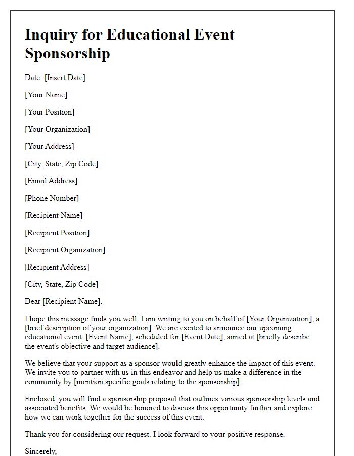 Letter template of inquiry for educational event sponsorship