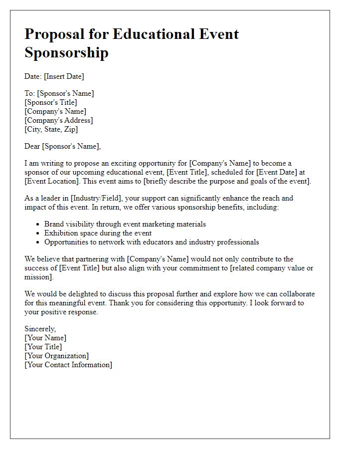 Letter template of proposal for educational event sponsorship