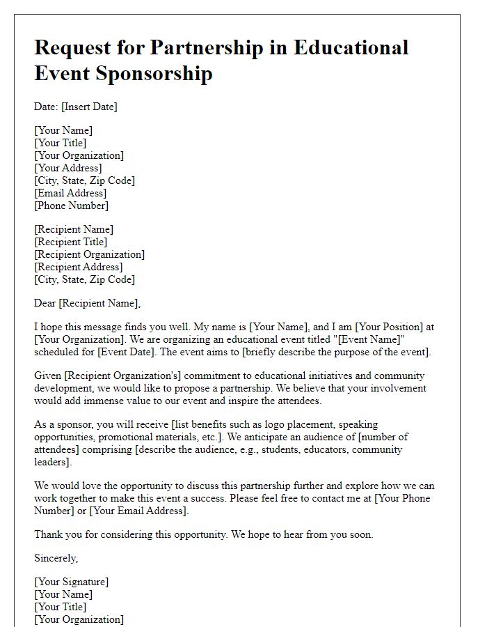 Letter template of request for partnership in educational event sponsorship