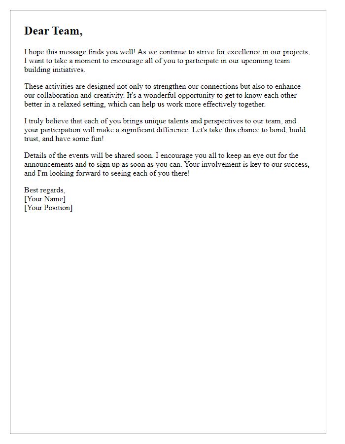 Letter template of Encouragement to Join Team Building Initiatives