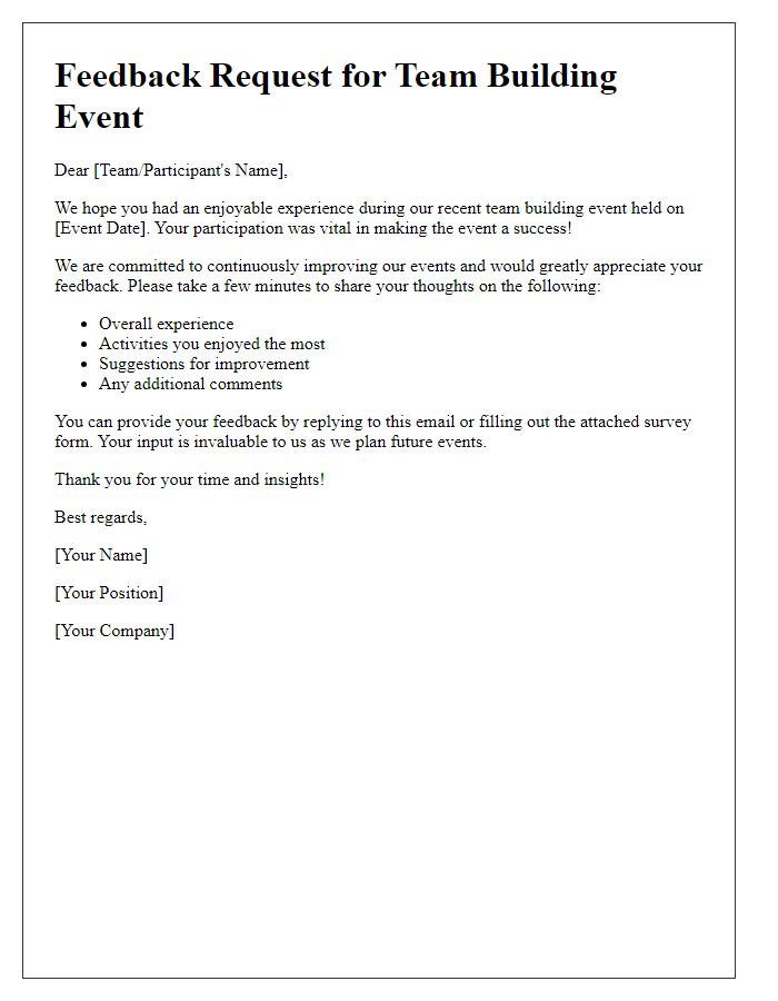 Letter template of Feedback Request after Team Building Event