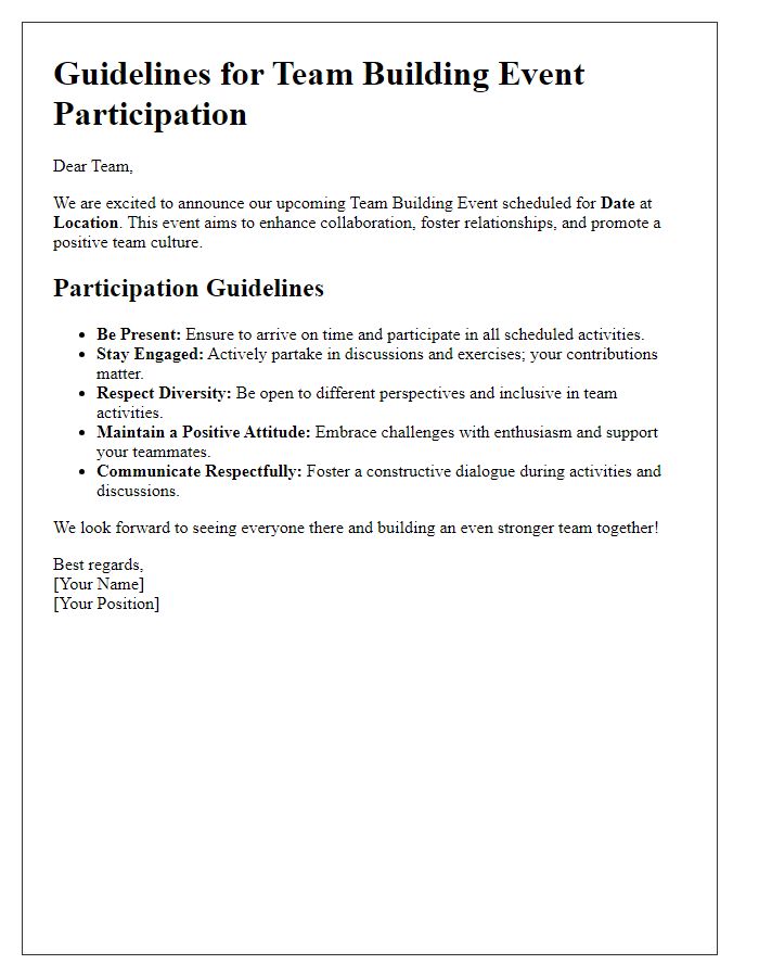 Letter template of Guidelines for Team Building Event Participation