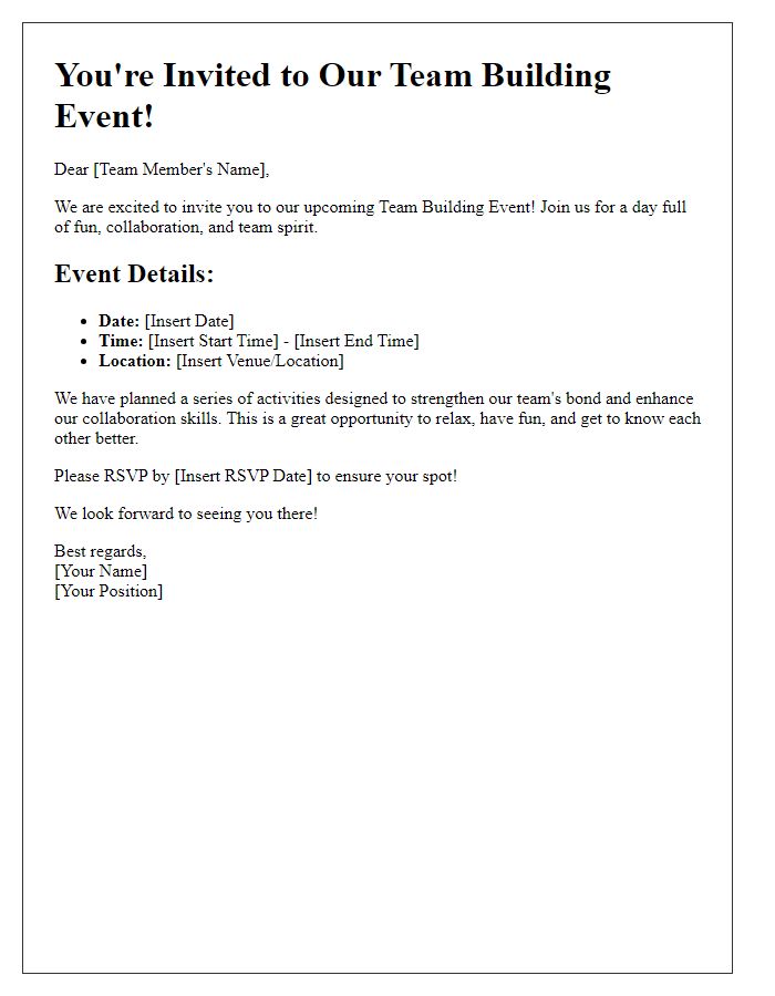 Letter template of Invitation for Team Building Event